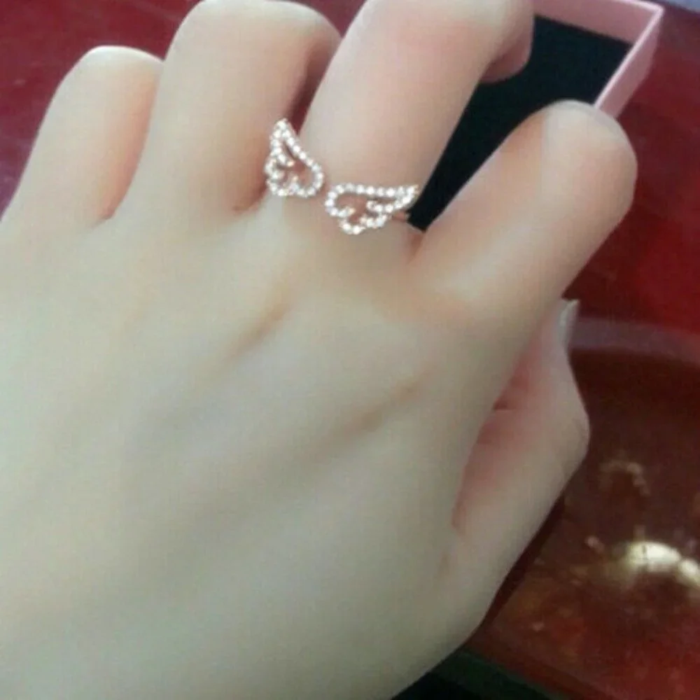 New 925 Silver White Sapphires Open Angel Wings Ring